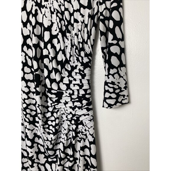 Calvin Klein Sheath Dress Size 12 Black White Animal Print Ruched 3/4 Sleeve - Picture 5 of 13